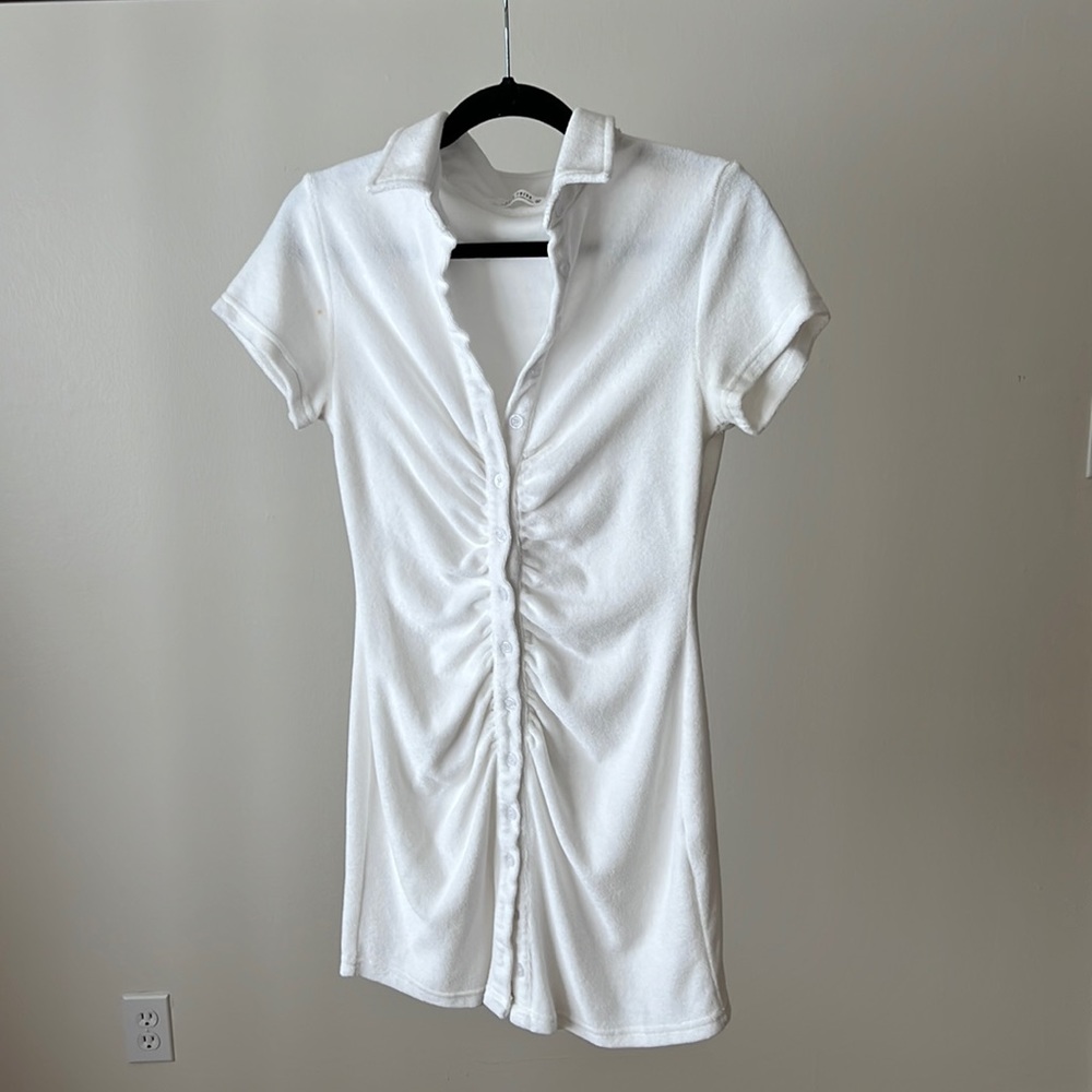 Ruched Terry Cloth Mini Dress